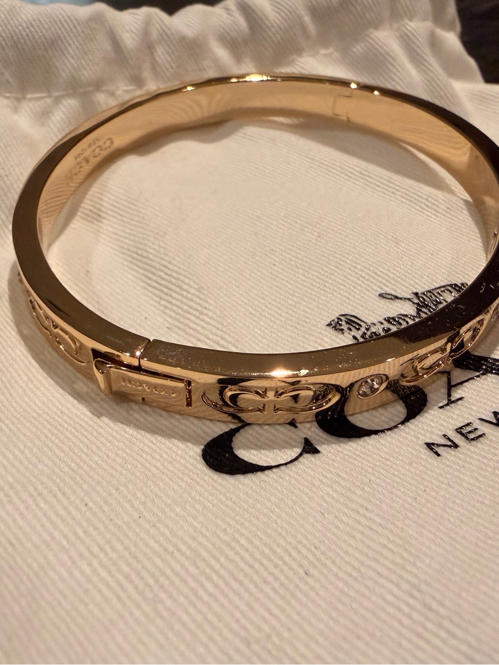 Coach Gold-Tone Signature Logo Crystal Bangle Bracelet - Picture 3 of 9